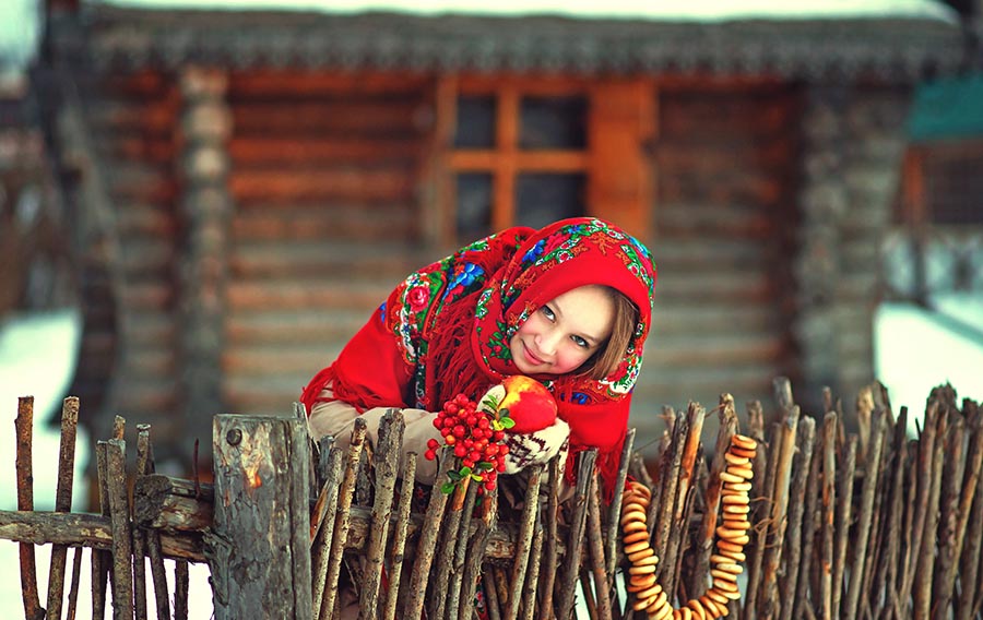 Sexy girl Women in Slavic costumes in Budapest