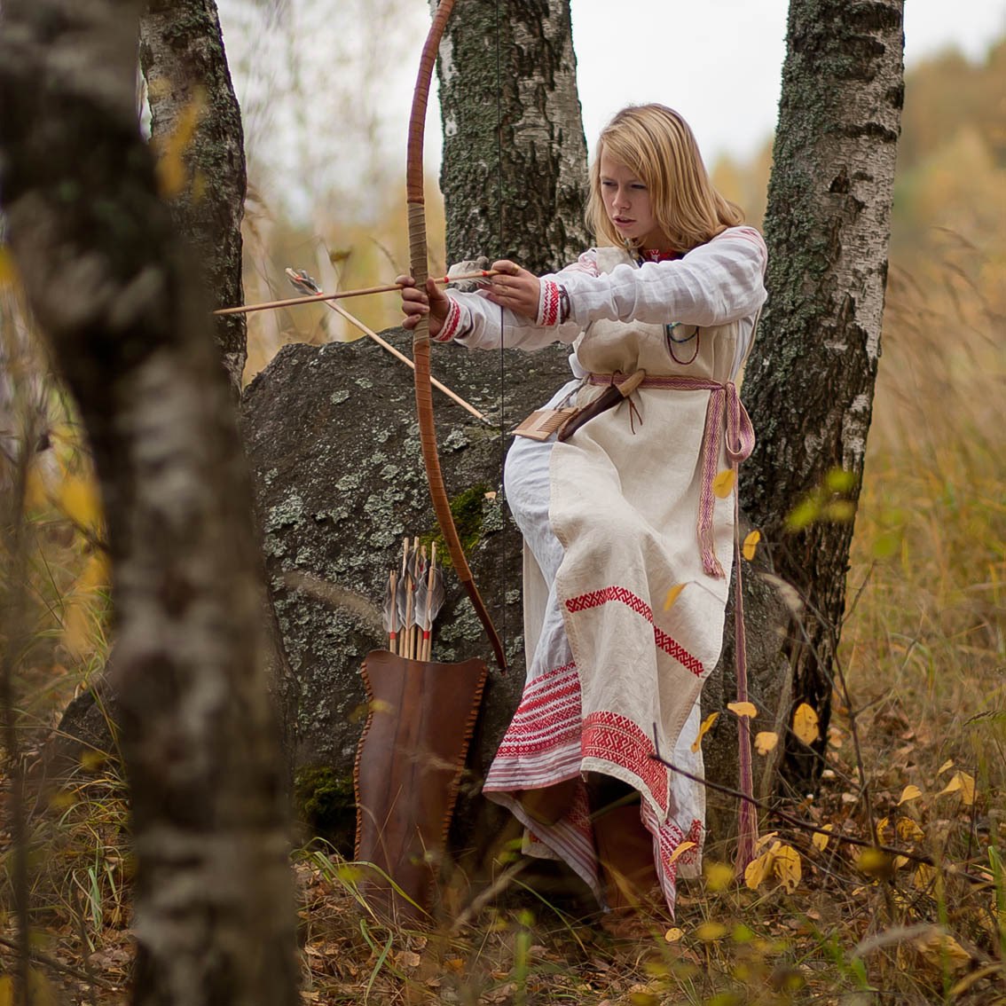 Sexy photo Girls in Slavic costumes in Budapest